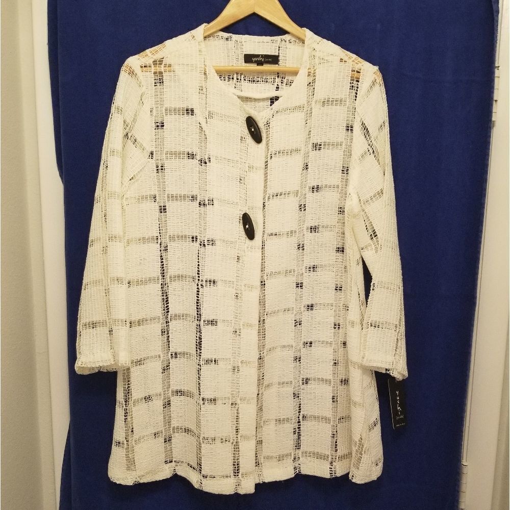 Yushi Ivory Elegant Light Weight Long Sleeve Sequined Jacket Size M NWT